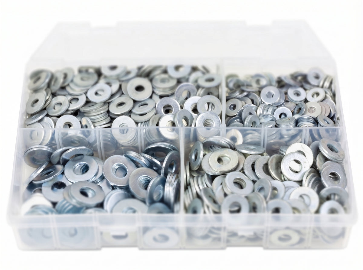 1000pc Assorted Flat Washers Box - Table 4, 3/16 to 3/8 Inch