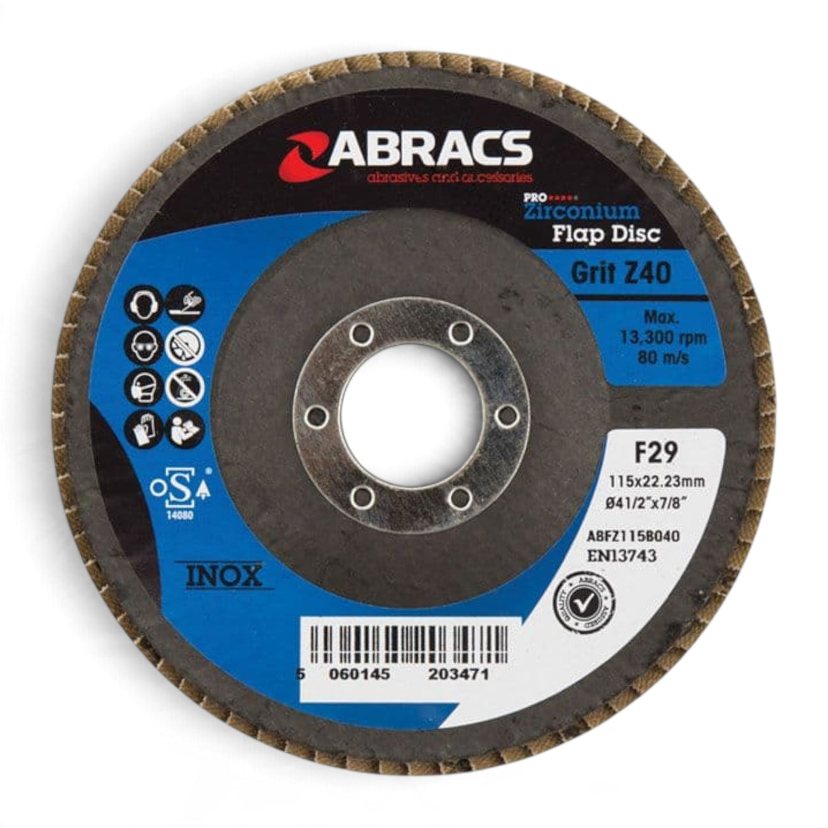 115mm Zirconium Flap Disc (4.5") - Abracs Type 29