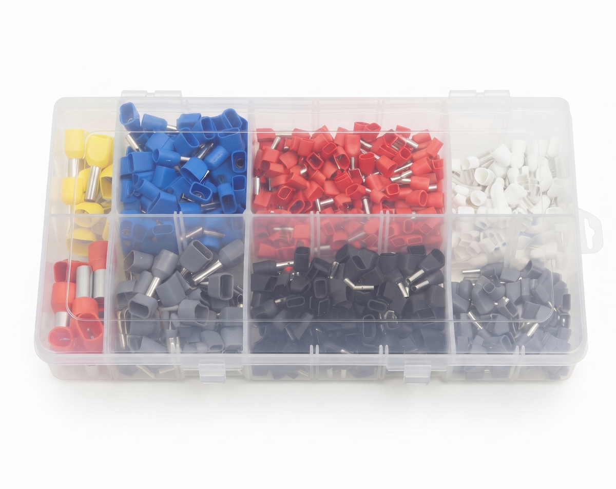 770pc Assorted Twin Bootlace Ferrules Box - 0.5 to 10mm, 8 Sizes