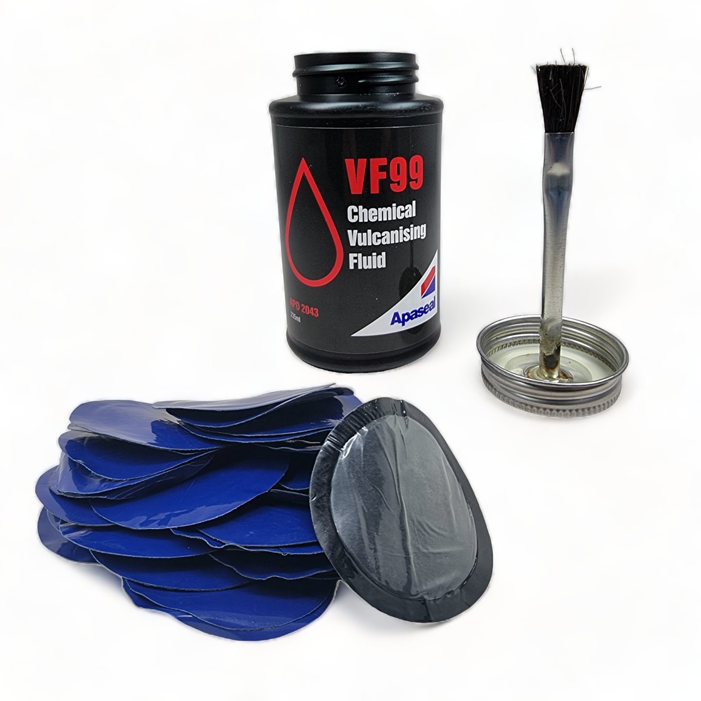 Vulcanising Cement Tyre Repair Kit – 235ml Glue with Brush & 50 Round Patches