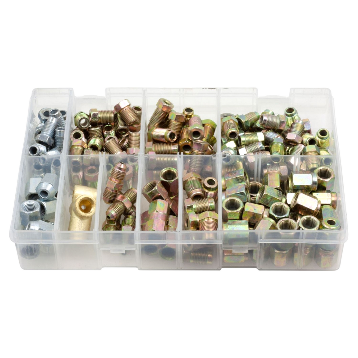 186pcs Assorted Brake Pipe Nuts & Connectors Set – Copper | UNF & Metric Fittings | Partitioned Box