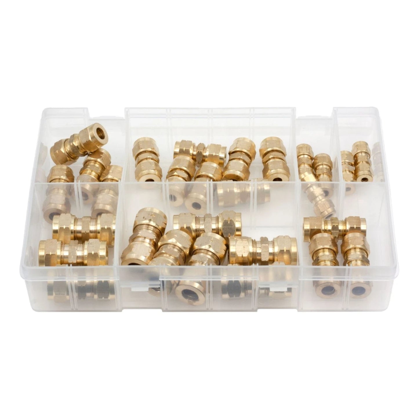 28pcs Assorted Box of Brass Tube Couplings – Metric Straight Connectors 4mm–12mm | 28 x Brass Tube Couplings