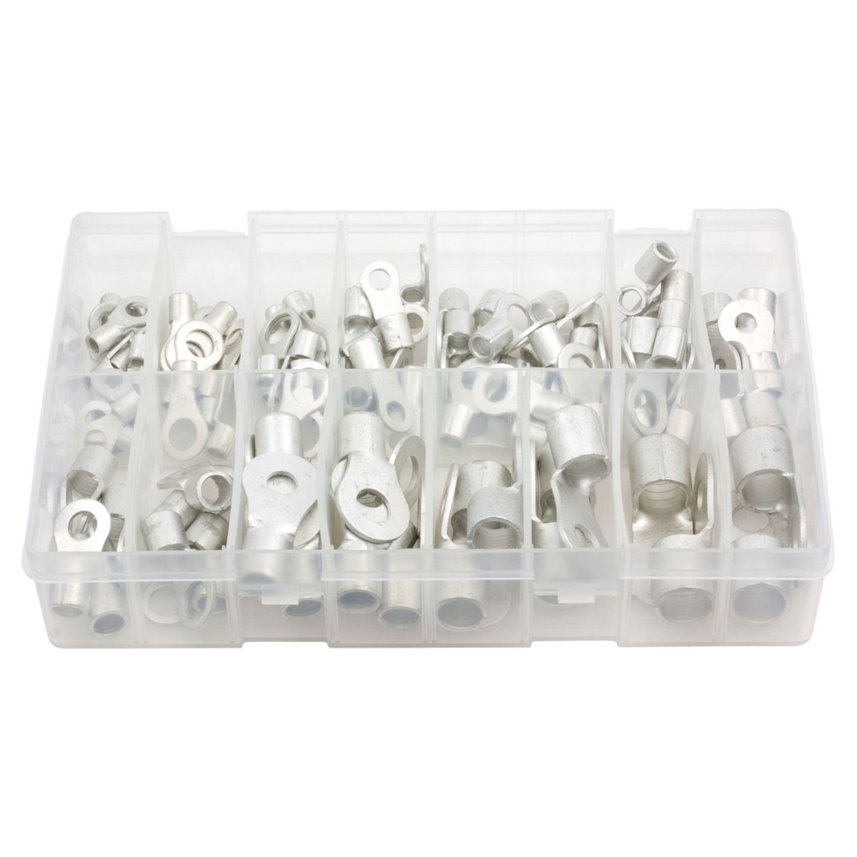 100pc Assorted Ring Terminals Box - Tinned Copper, 10mm² to 70mm²