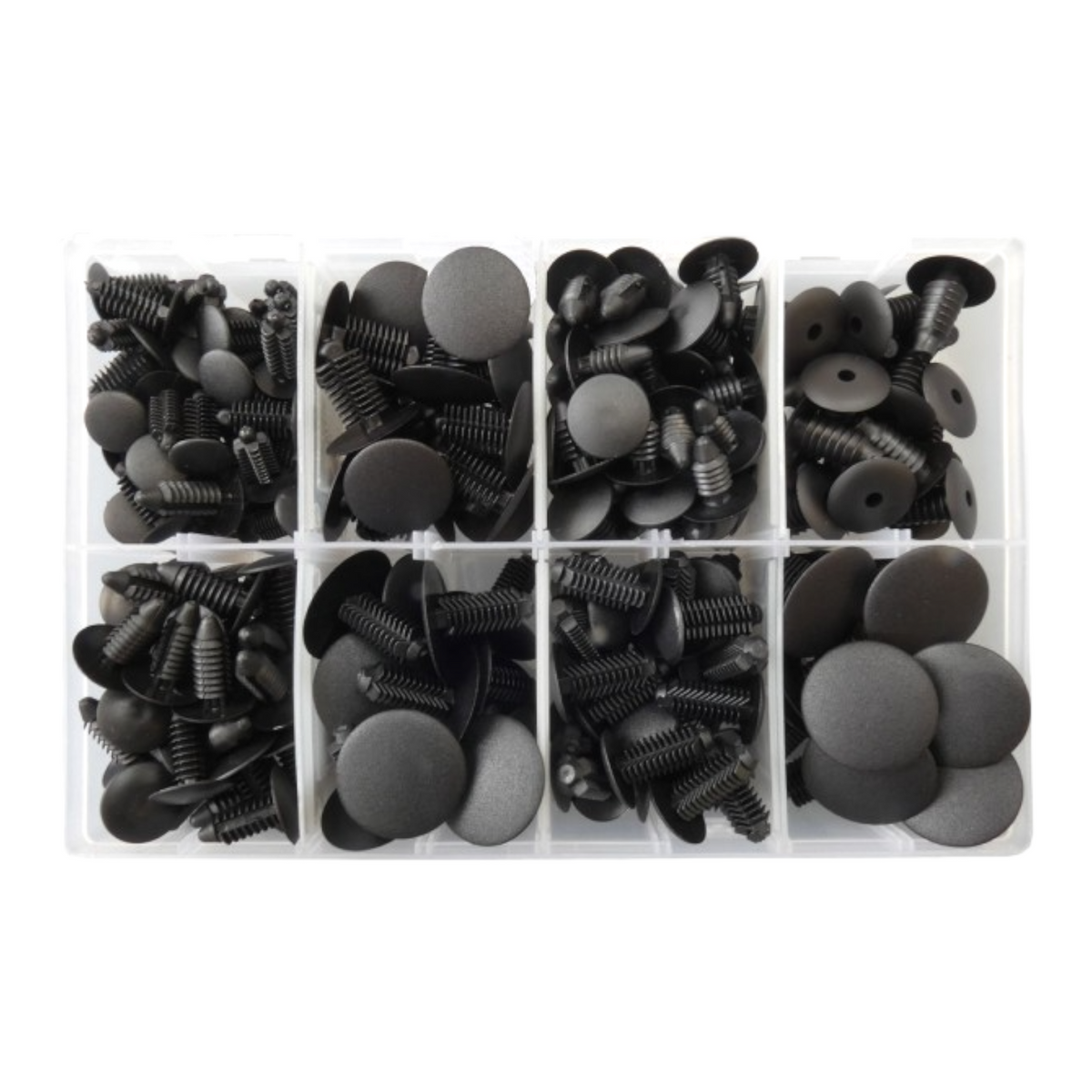 200pc Assorted Fir Tree Clips Box - Black, 8 Sizes