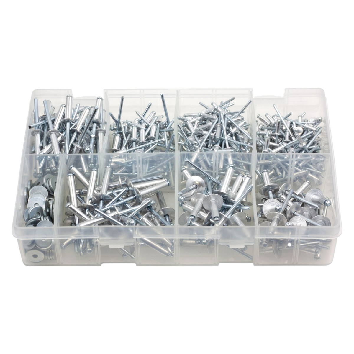 475pc Assorted Pop Rivets Box - Aluminium 3.2-4.8mm, Plus Washers