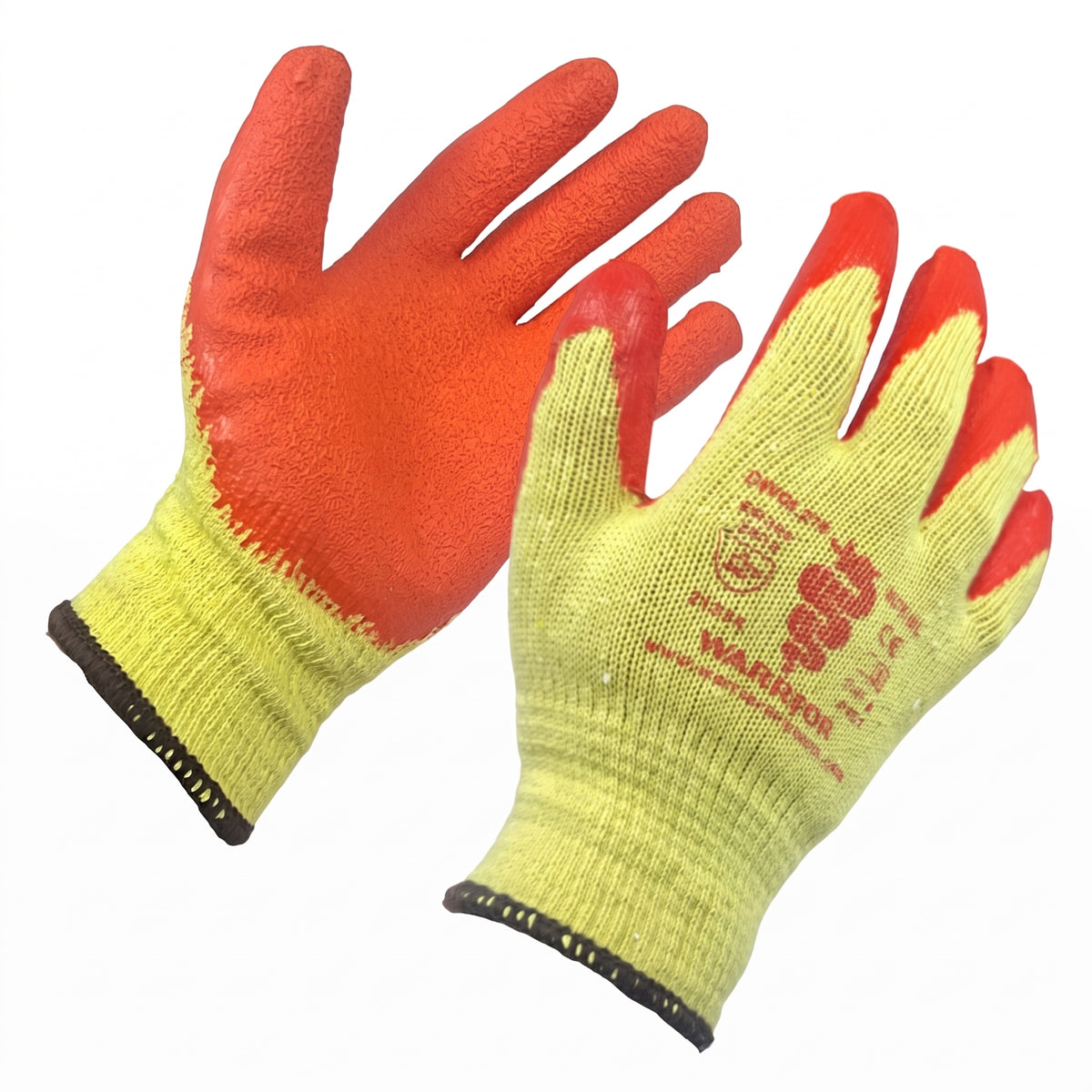 Latex Coated Work Gloves Orange Rubber Dipped Grip Builder Gardening Safety Gloves