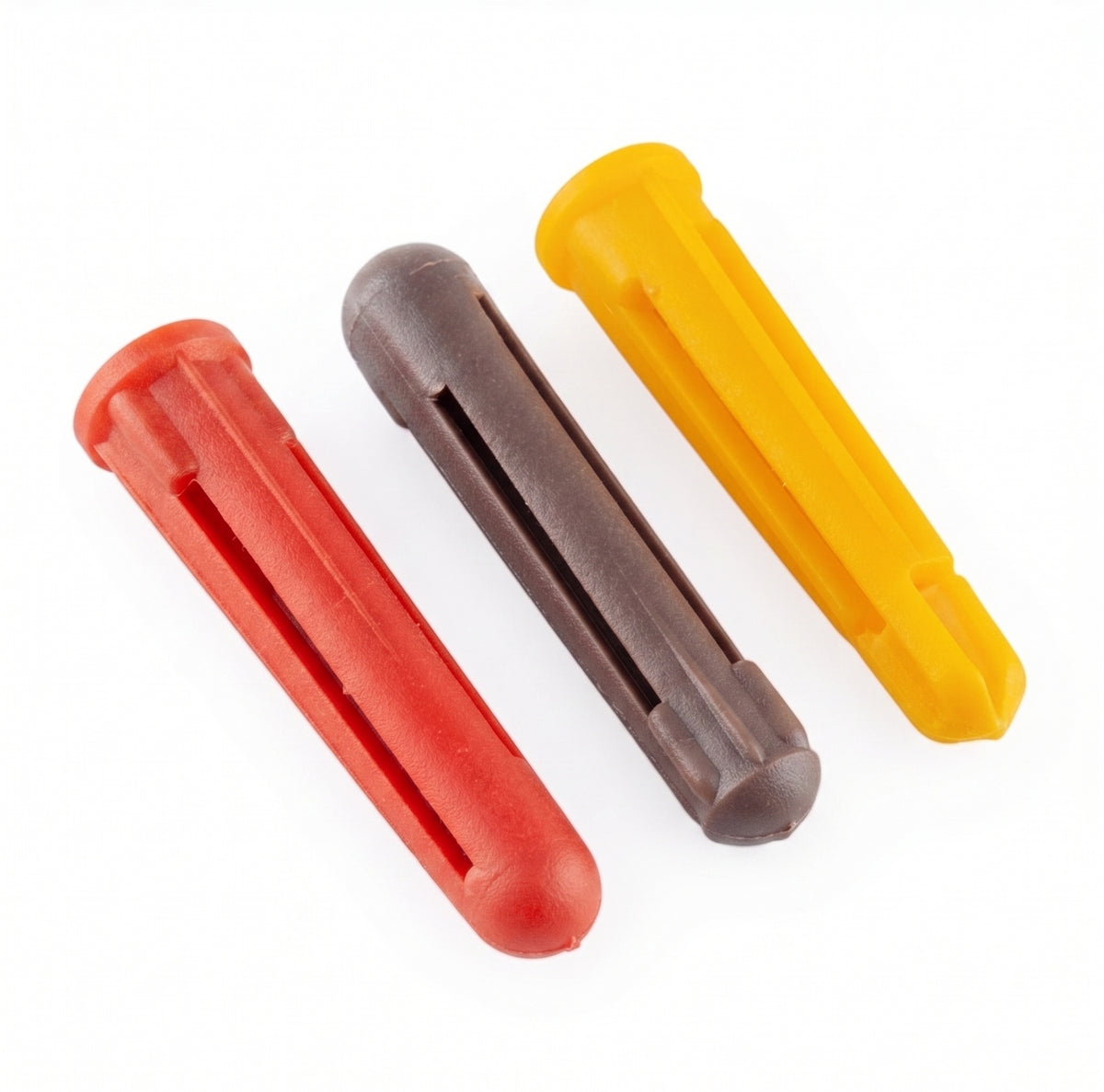 Plastic Wall Plugs - Red, Brown & Yellow, Ribbed