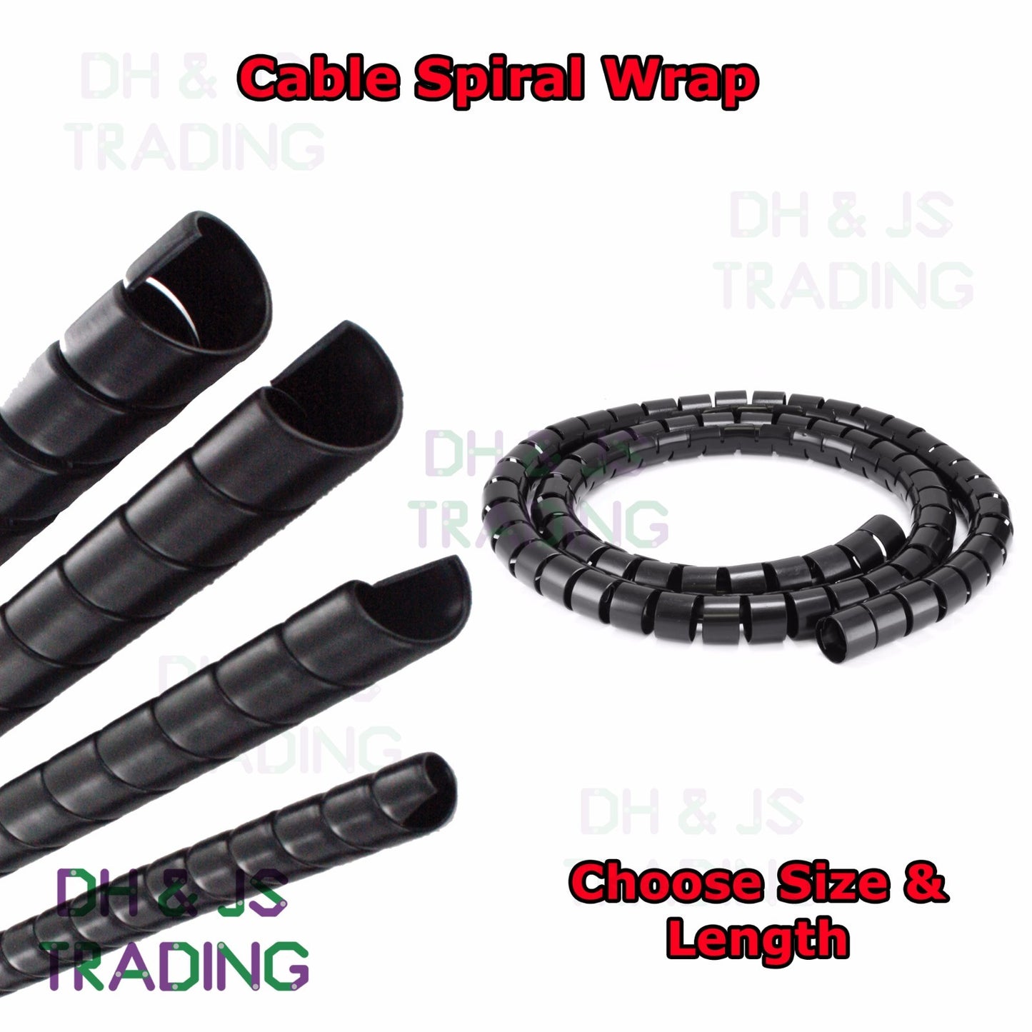 Spiral Wrap Cable Tidy – Flexible Wire Binding & Cable Management | Black LDPE | Multiple Sizes
