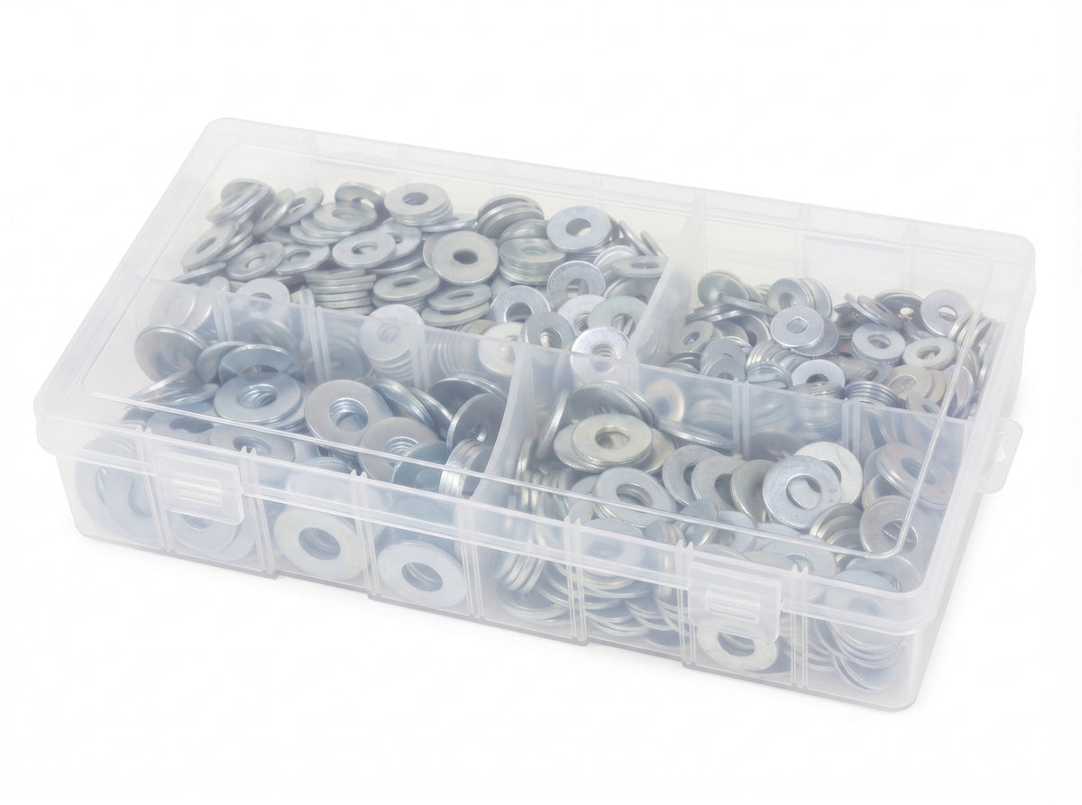 1000pc Assorted Flat Washers Box - Table 4, 3/16 to 3/8 Inch