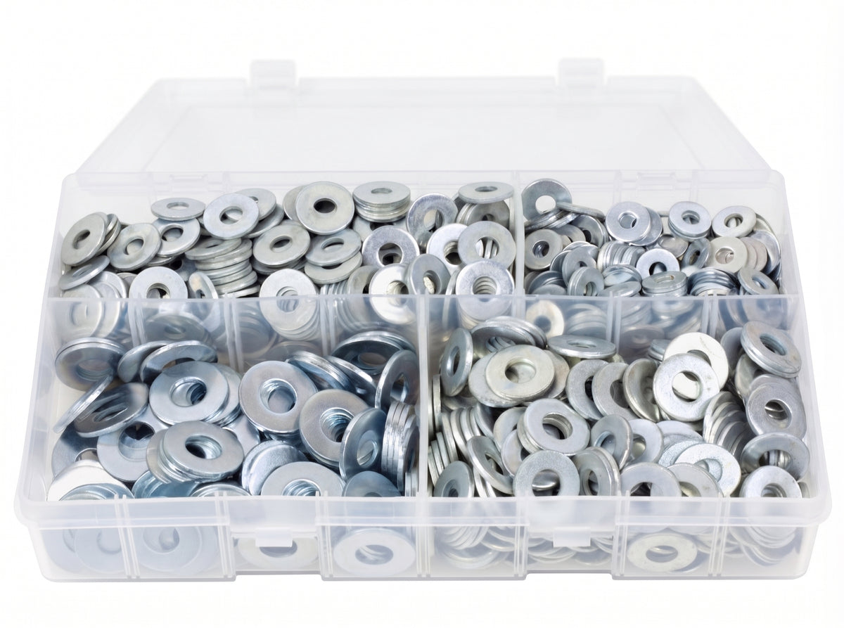 1000pc Assorted Flat Washers Box - Table 4, 3/16 to 3/8 Inch