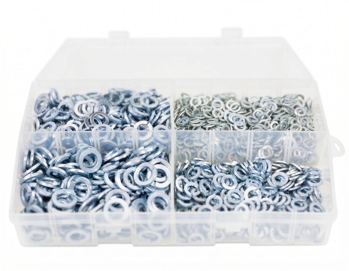 1000pc Assorted Spring Washers Box - Split Lock, 3/16 to 3/8 Inch
