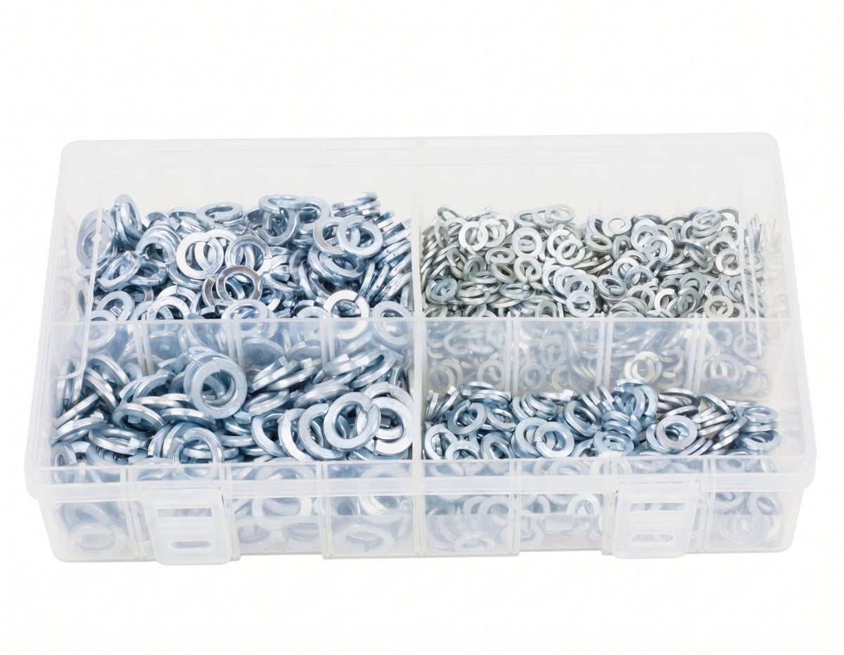 1000pc Assorted Spring Washers Box - Split Lock, 3/16 to 3/8 Inch