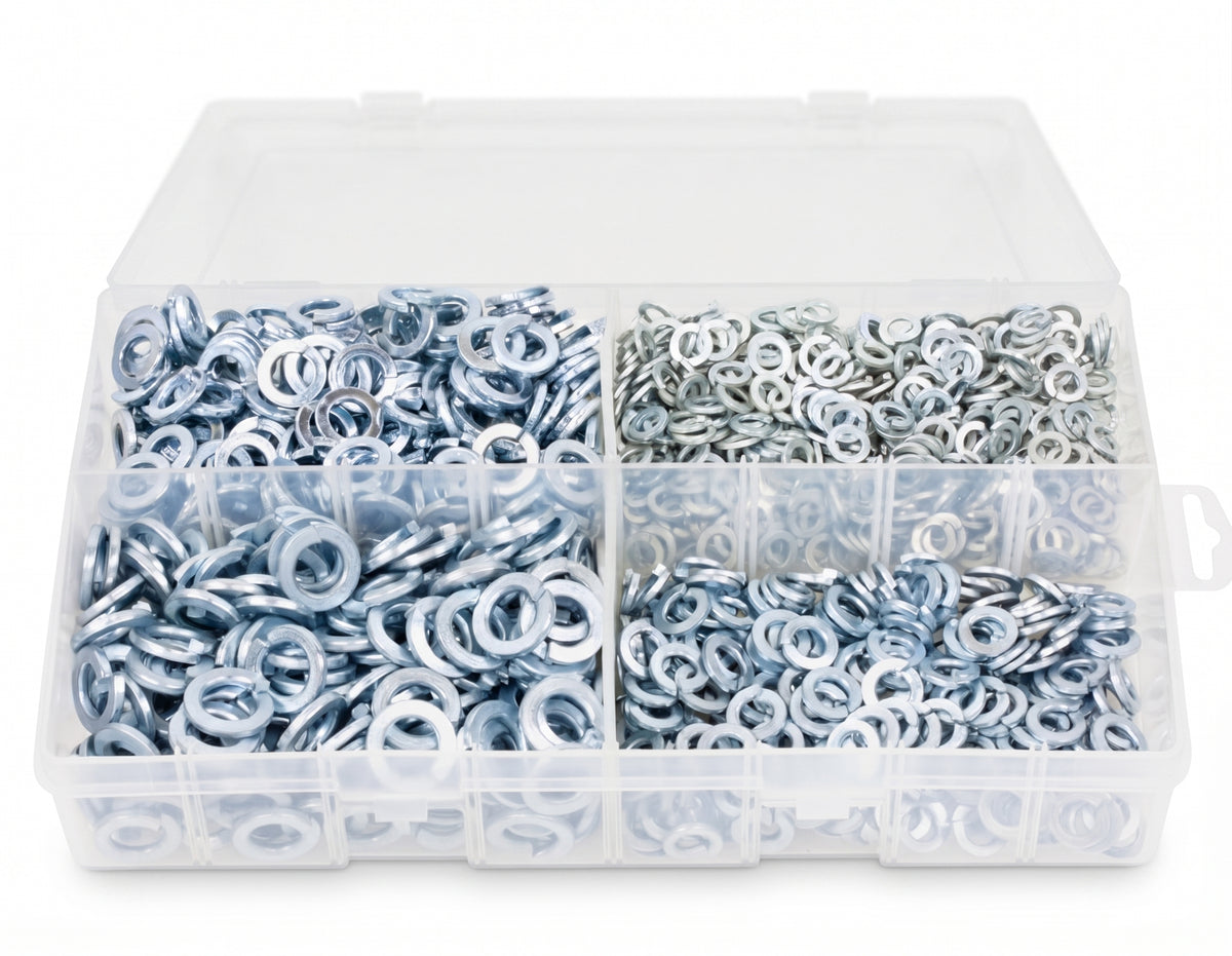 1000pc Assorted Spring Washers Box - Split Lock, 3/16 to 3/8 Inch