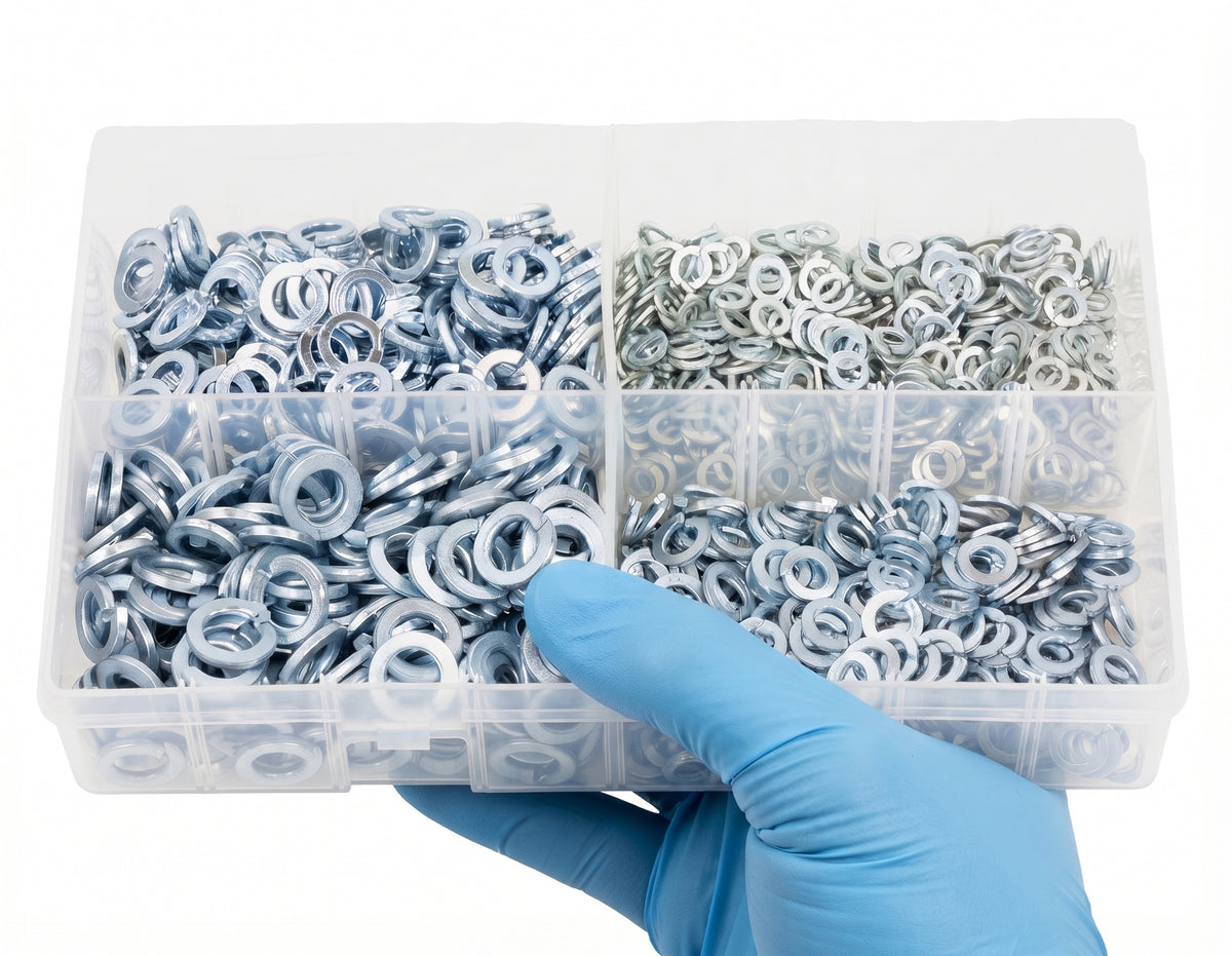 1000pc Assorted Spring Washers Box - Split Lock, 3/16 to 3/8 Inch