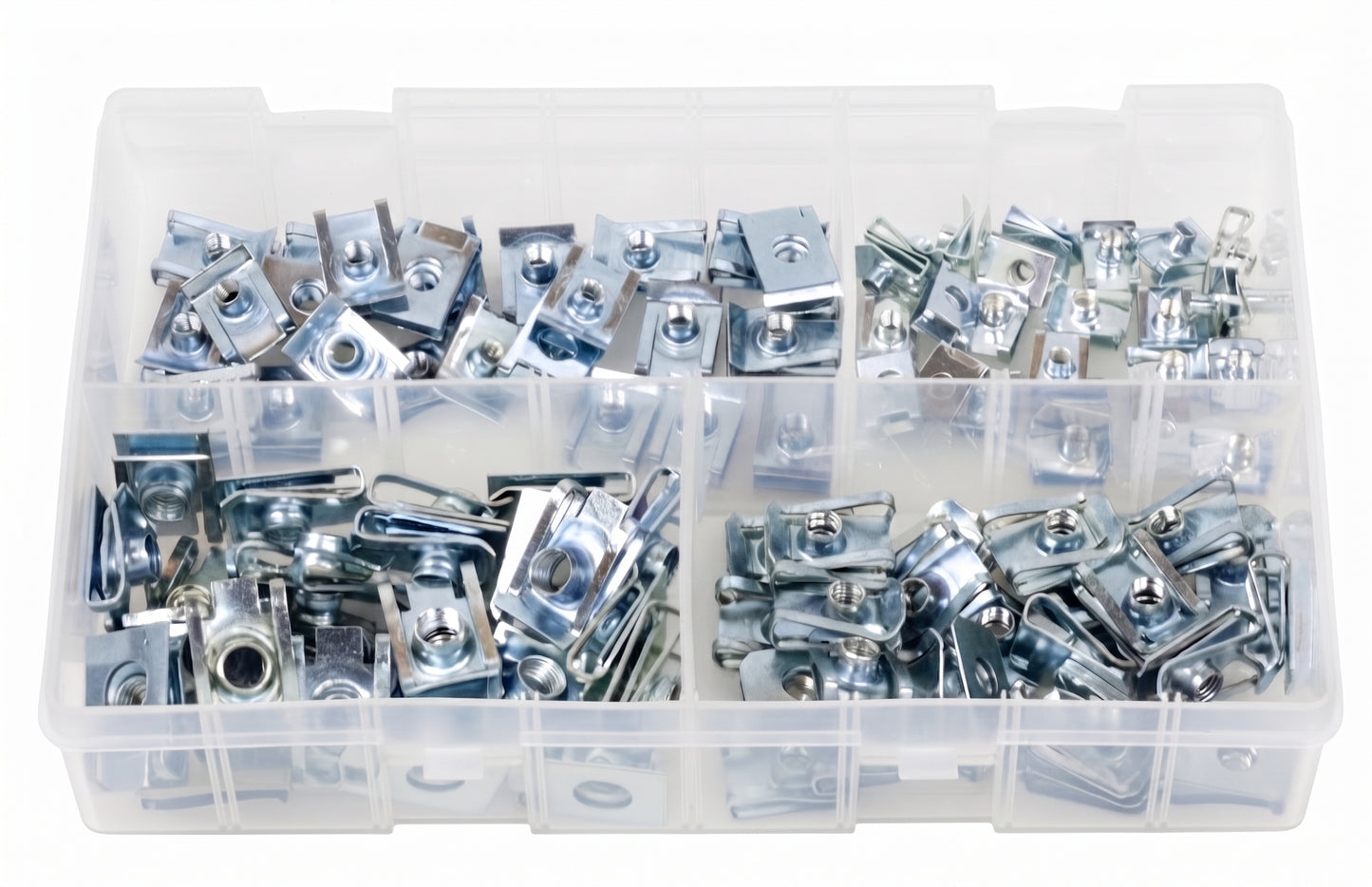 100Pc Assorted Chimney Nut Clips Set – 4mm 5mm 6mm 8mm Bright Zinc Plated U Nuts Speed Fasteners Box