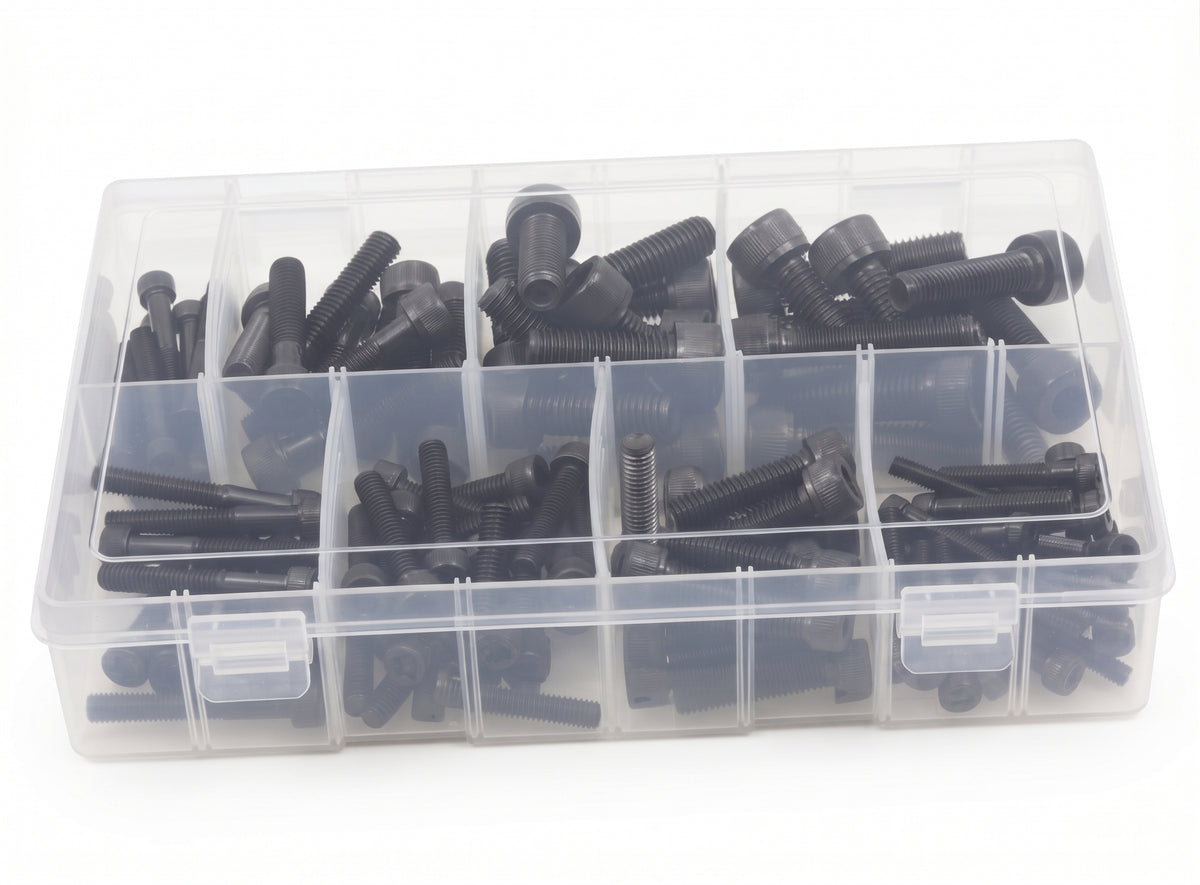 100pc Assorted Socket Cap Screws Box - Black, M5 to M10