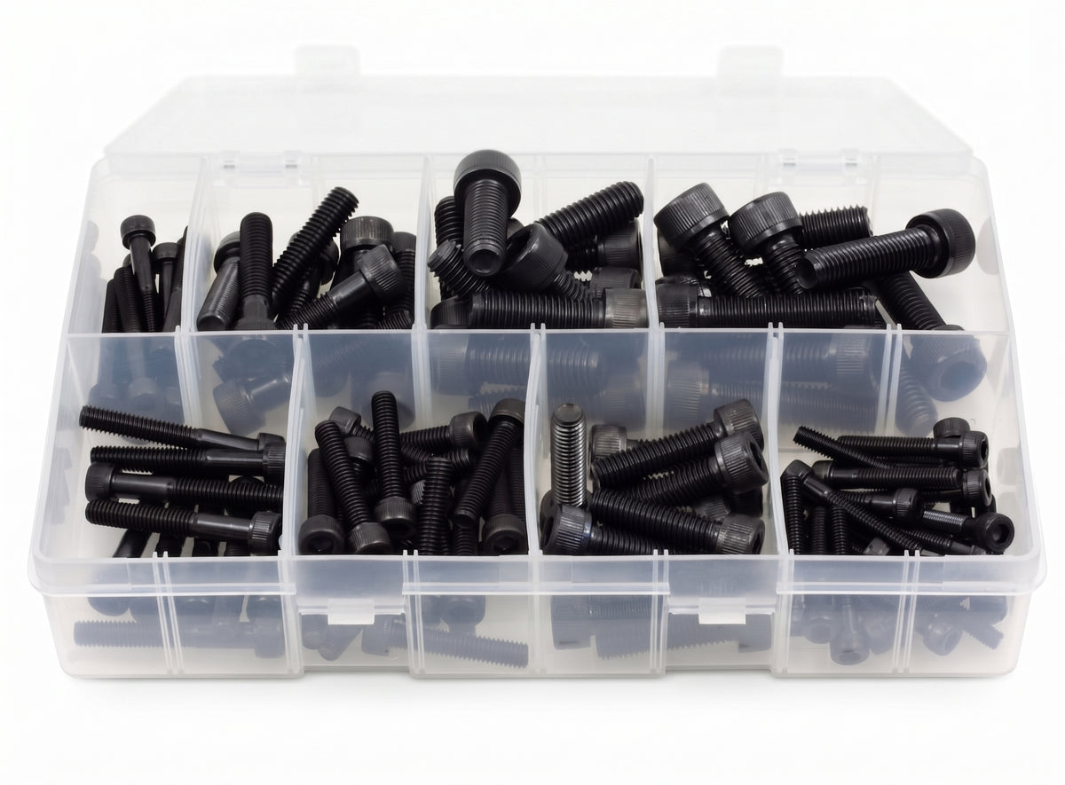 100pc Assorted Socket Cap Screws Box - Black, M5 to M10