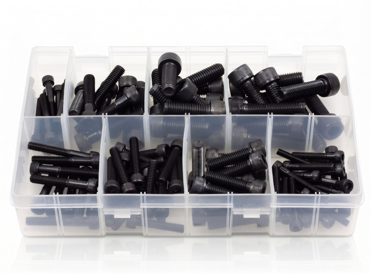 100pc Assorted Socket Cap Screws Box - Black, M5 to M10