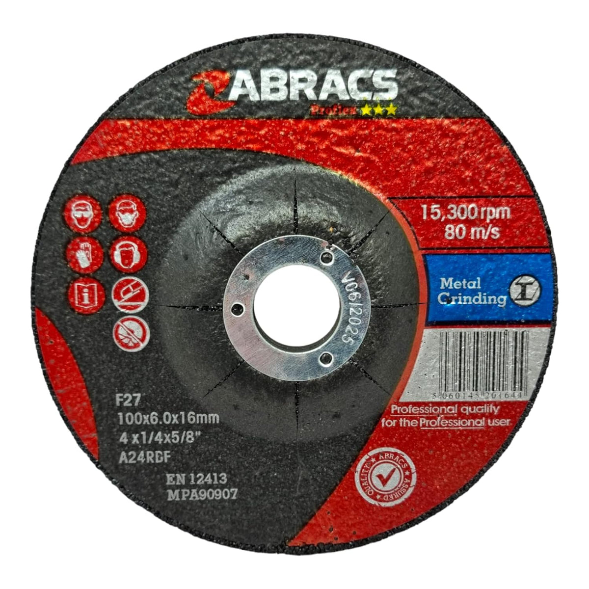 100mm x 6mm Metal Grinding Disc (4") - Abracs Depressed Centre