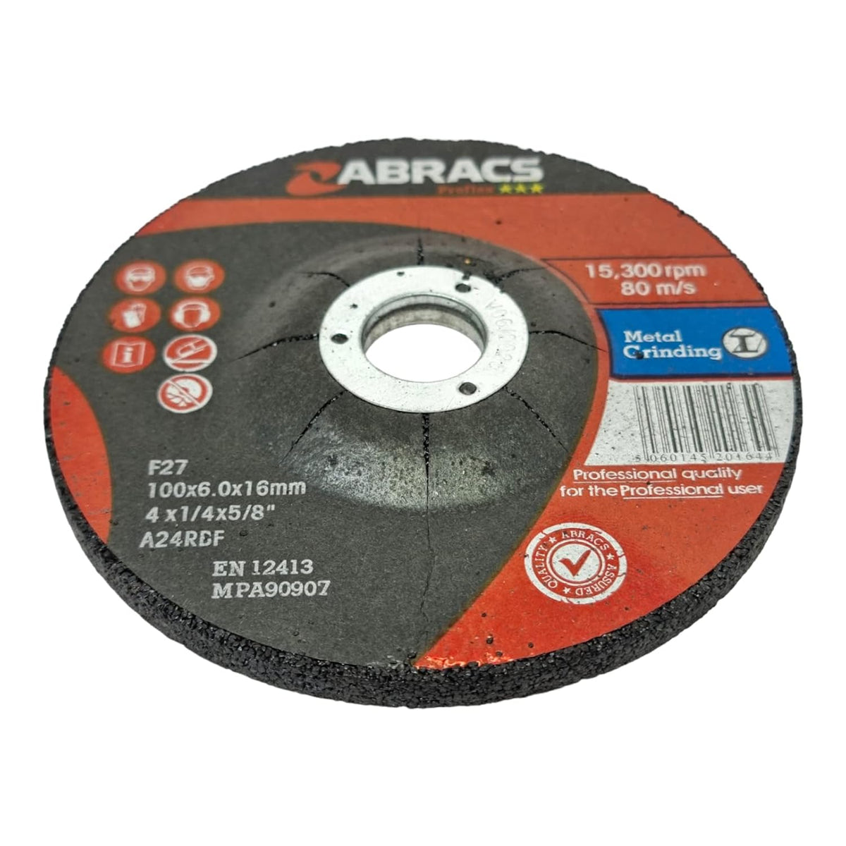 100mm x 6mm Metal Grinding Disc (4") - Abracs Depressed Centre