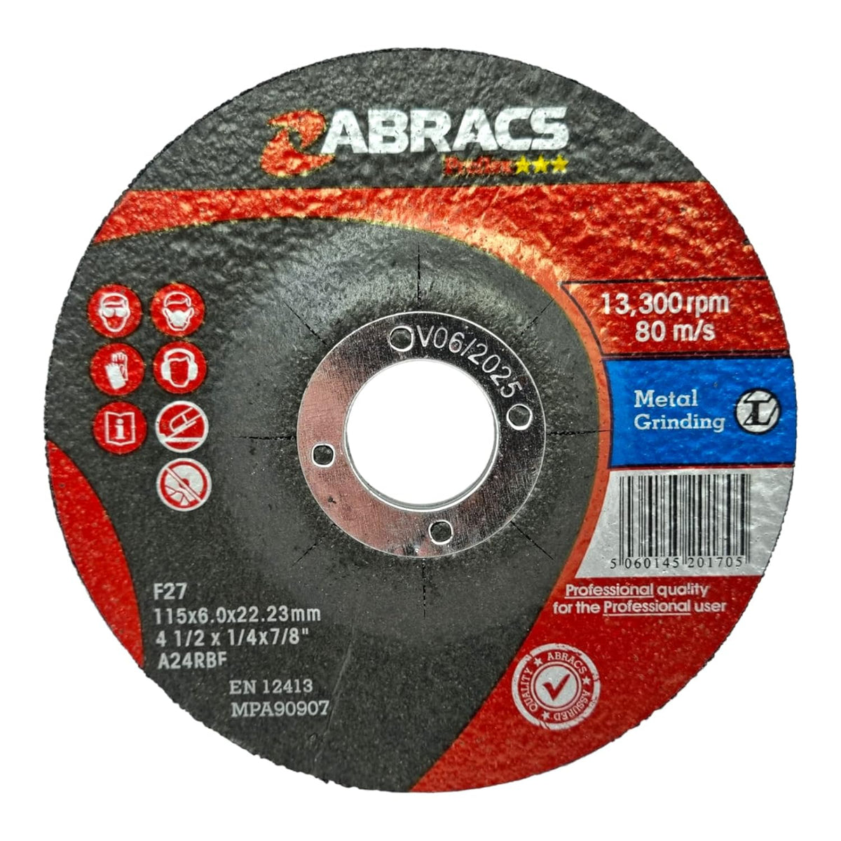 115mm x 6mm Metal Grinding Disc (4.5") - Abracs Proflex DPC