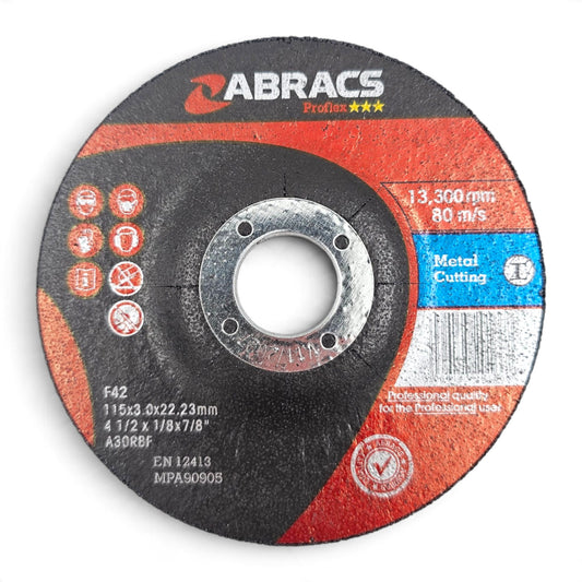 115mm x 3mm Metal Cutting Disc (4.5") — Abracs Depressed Centre