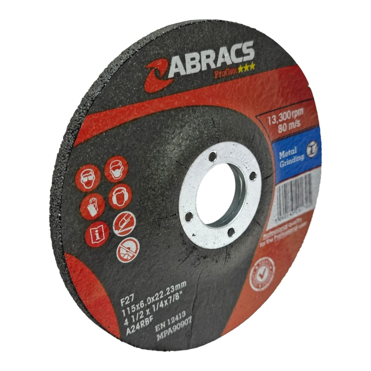 115mm x 6mm Metal Grinding Disc (4.5") - Abracs Proflex DPC