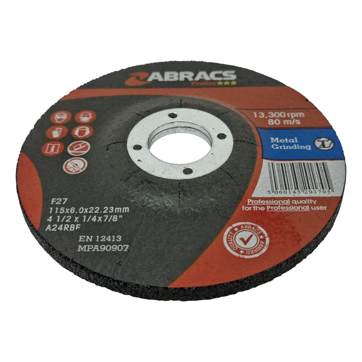 115mm x 6mm Metal Grinding Disc (4.5") - Abracs Proflex DPC