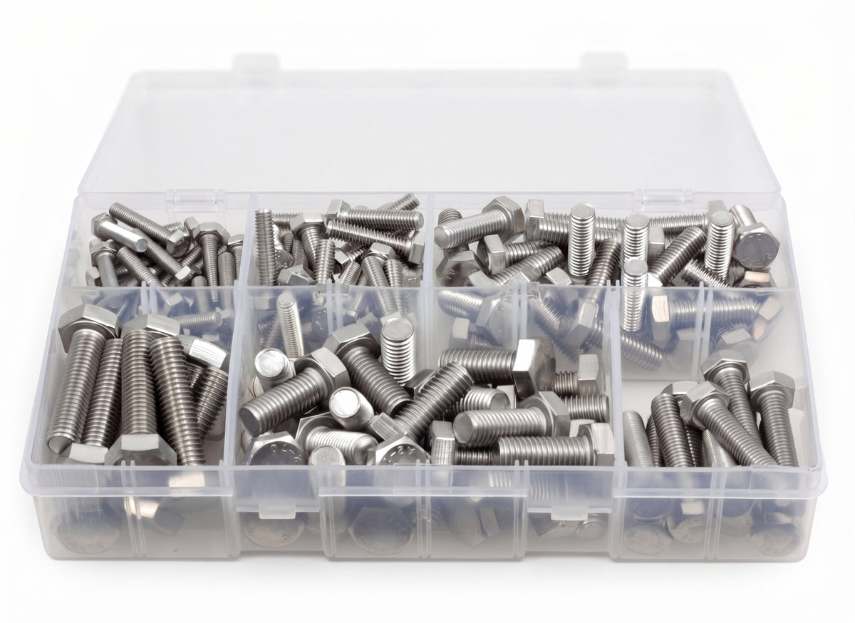 120pc Assorted A2 Stainless Setscrews Box - M5 to M10, DIN 933