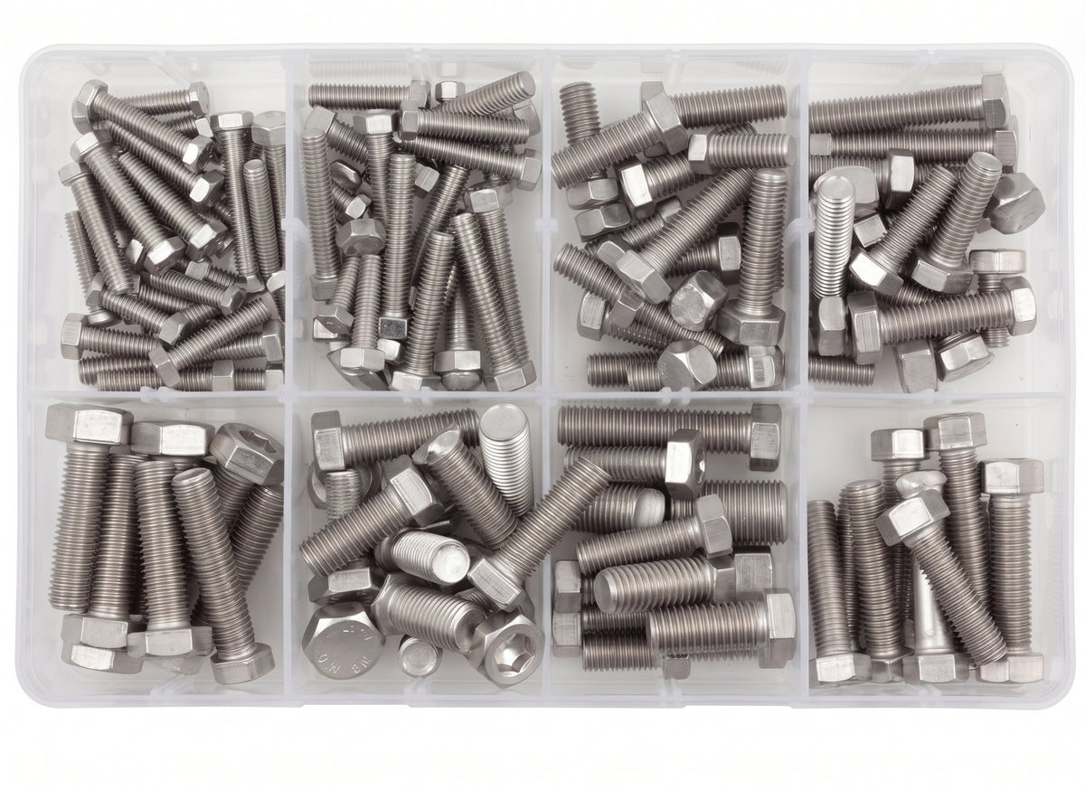 120pc Assorted A2 Stainless Setscrews Box - M5 to M10, DIN 933