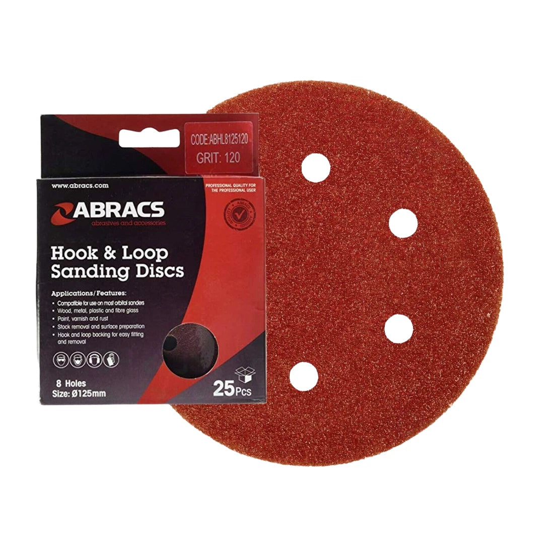 Abracs Hook & Loop Sanding Discs – 125mm | 40–320 Grit | 8-Hole Anti-Clog Abrasive Discs