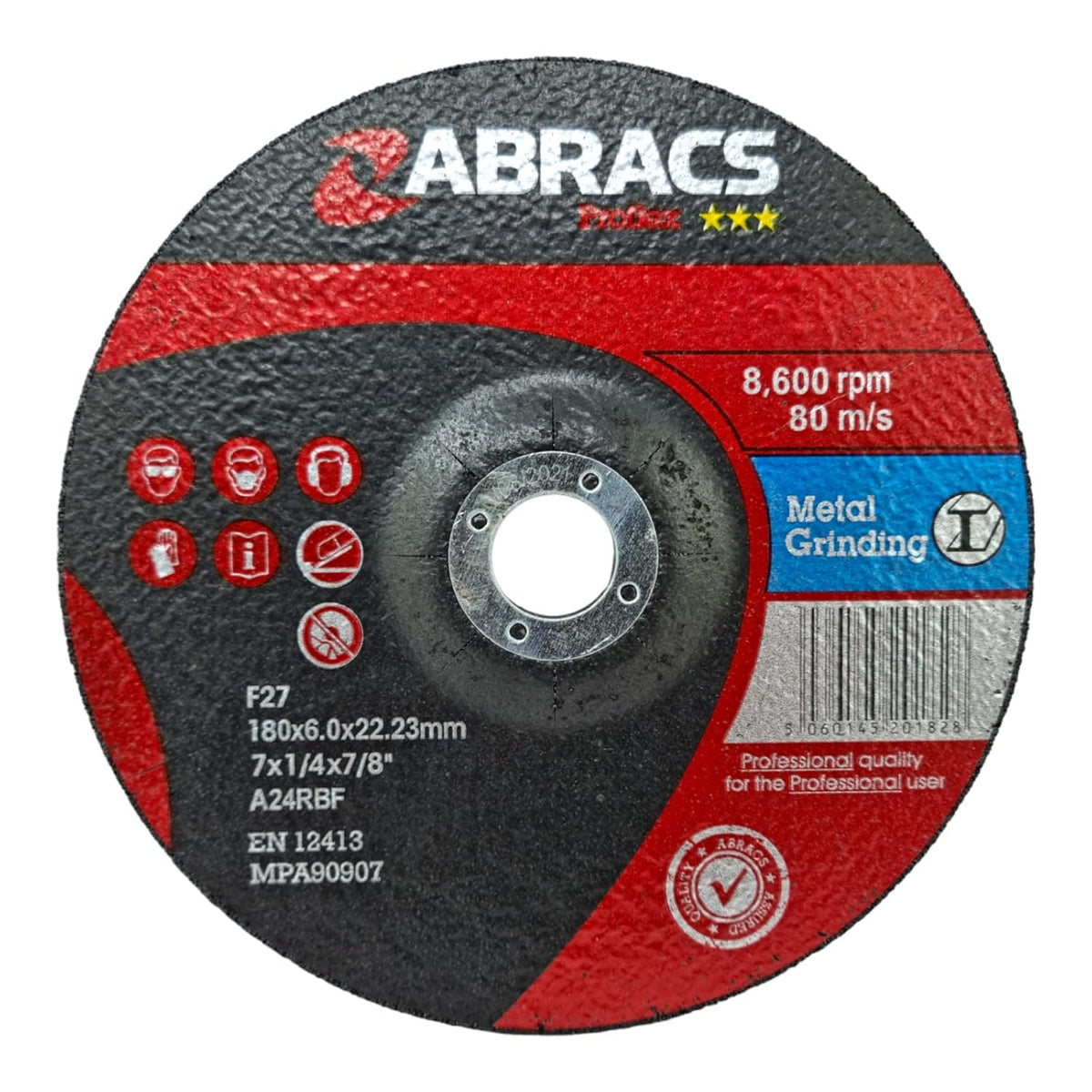 180mm x 6mm Metal Grinding Disc (7") - Abracs Proflex DPC