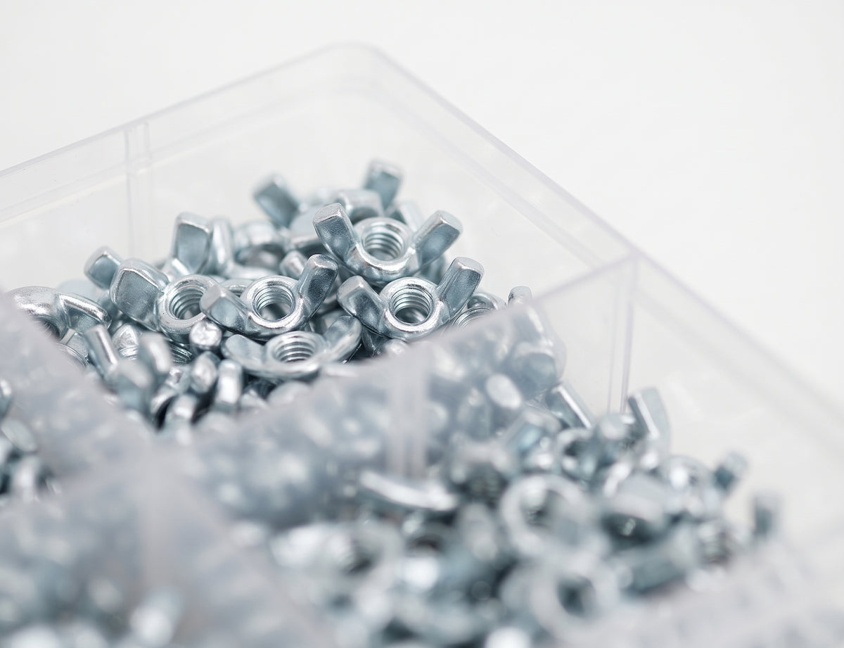 200pc Assorted Wing Nuts Box - BZP Steel, M5 to M12