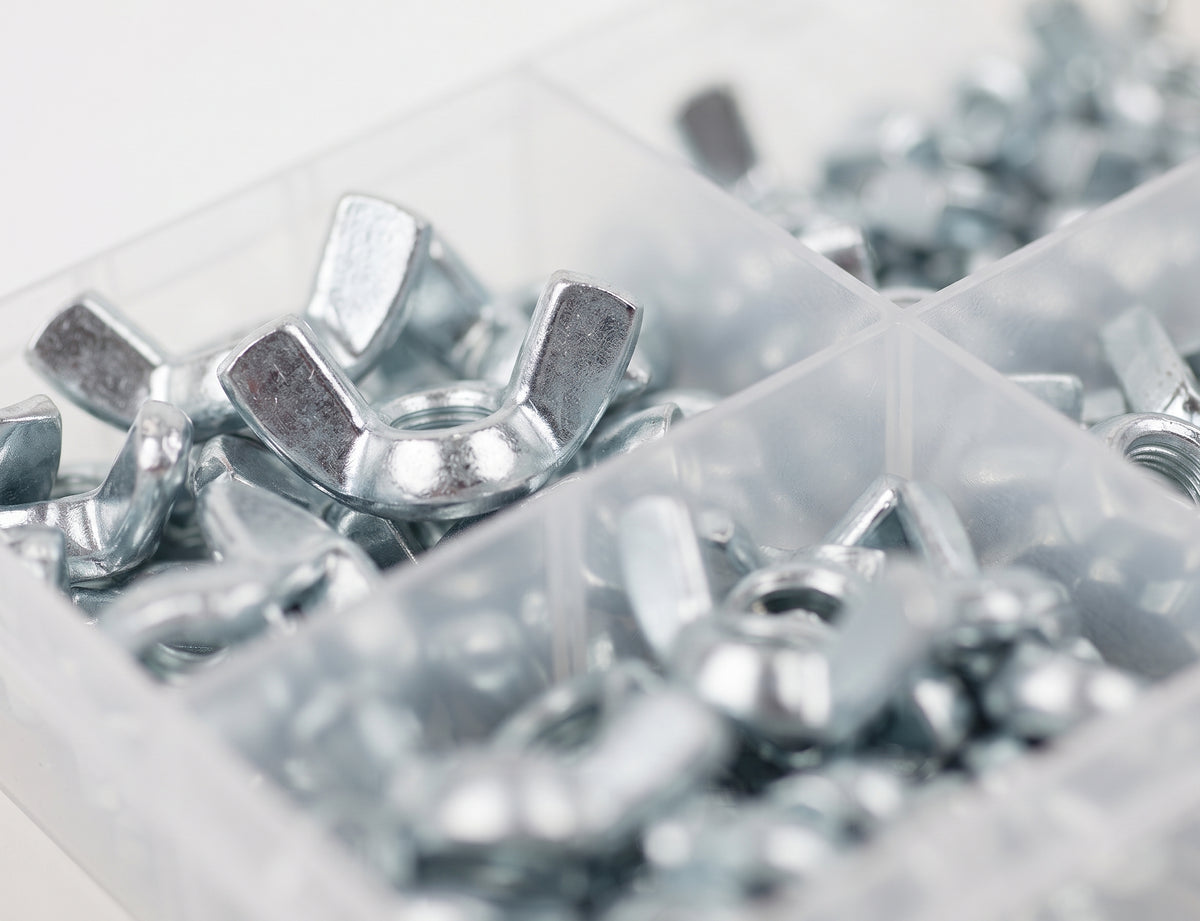 200pc Assorted Wing Nuts Box - BZP Steel, M5 to M12