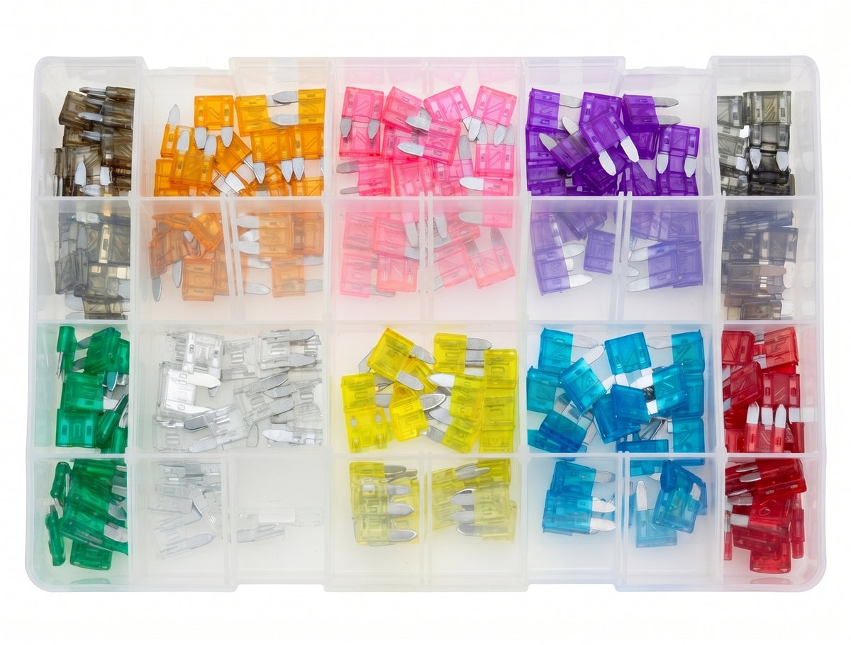 200pc Assorted Mini Blade Fuse Box - 2A to 30A