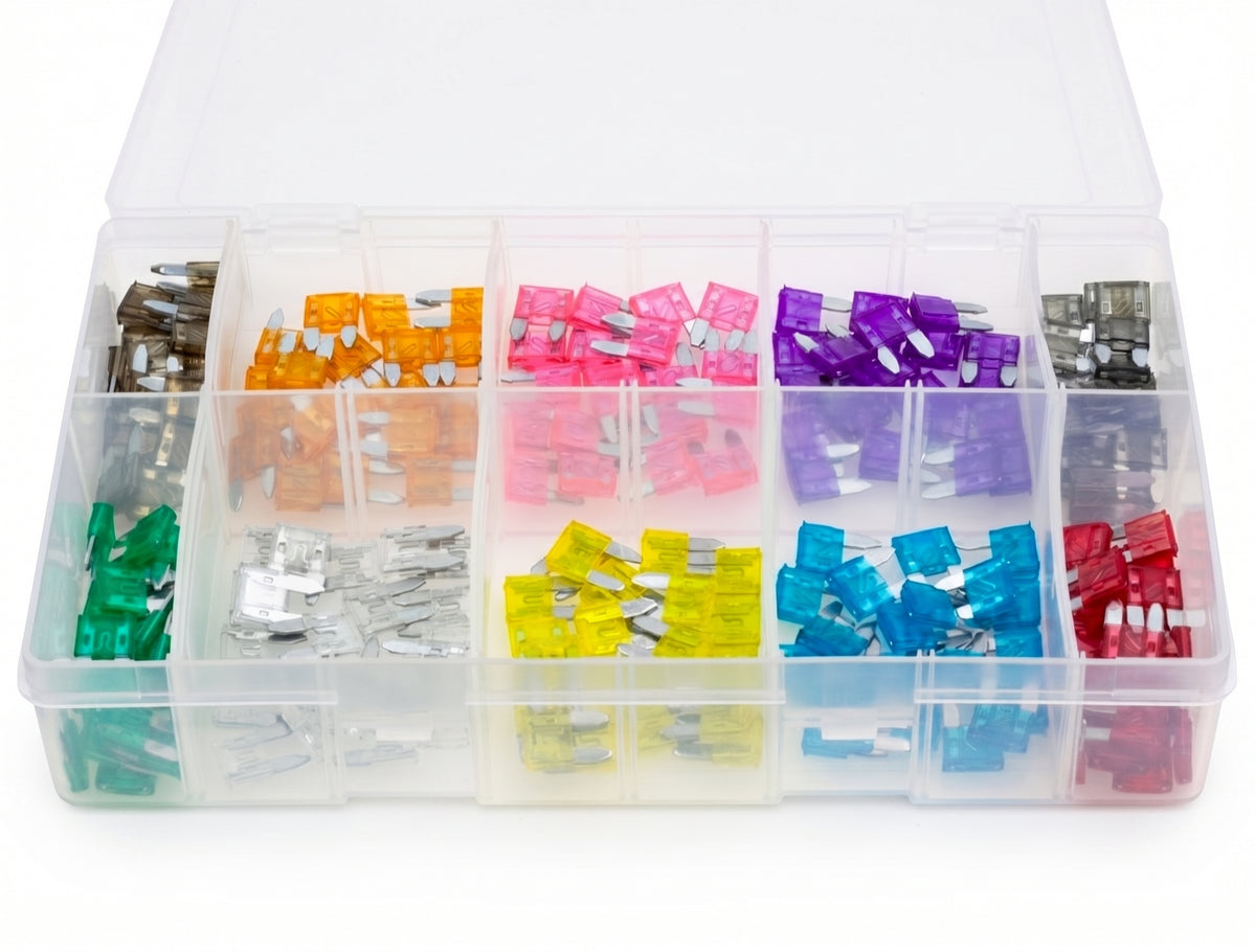 200pc Assorted Mini Blade Fuse Box - 2A to 30A