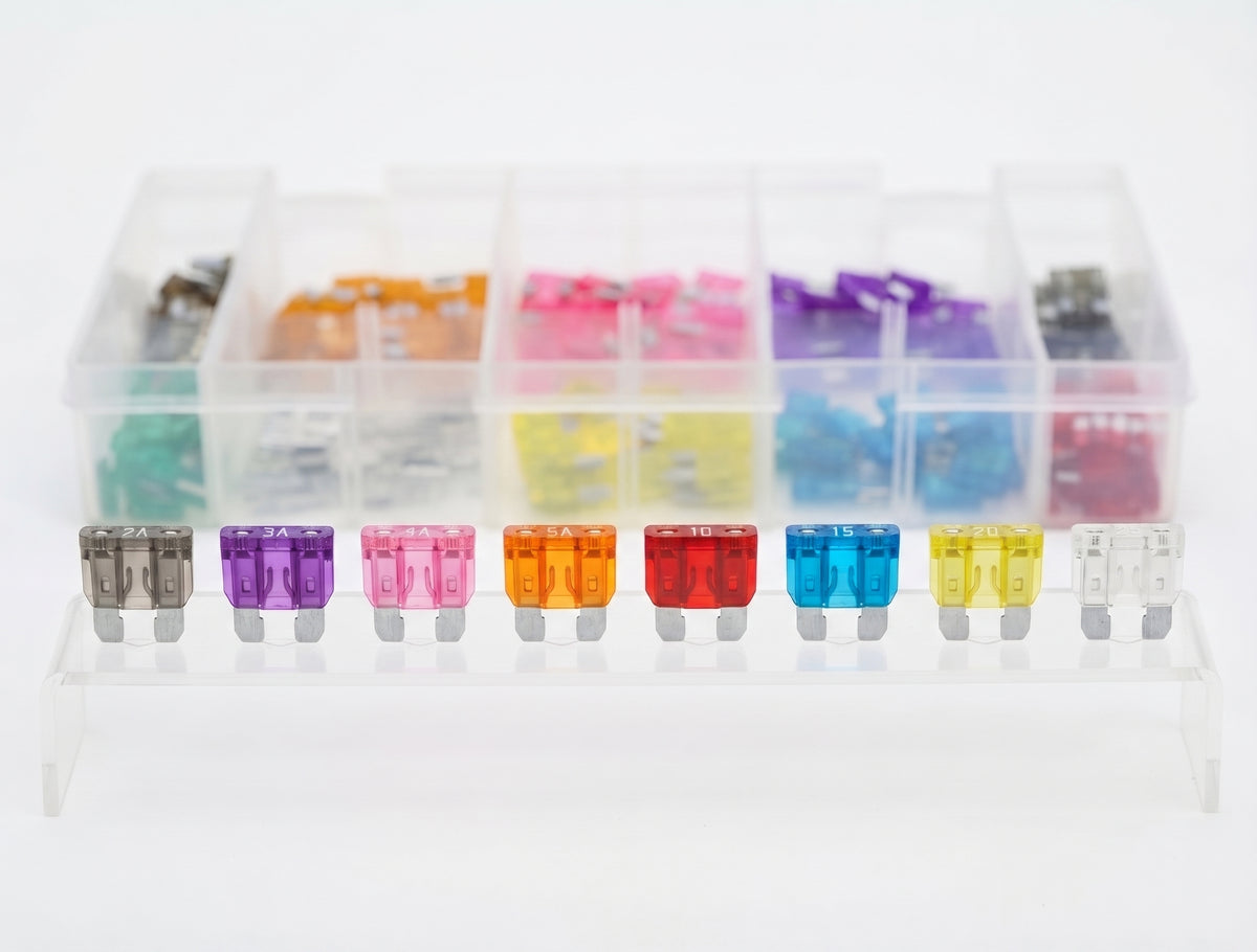 200pc Assorted Mini Blade Fuse Box - 2A to 30A