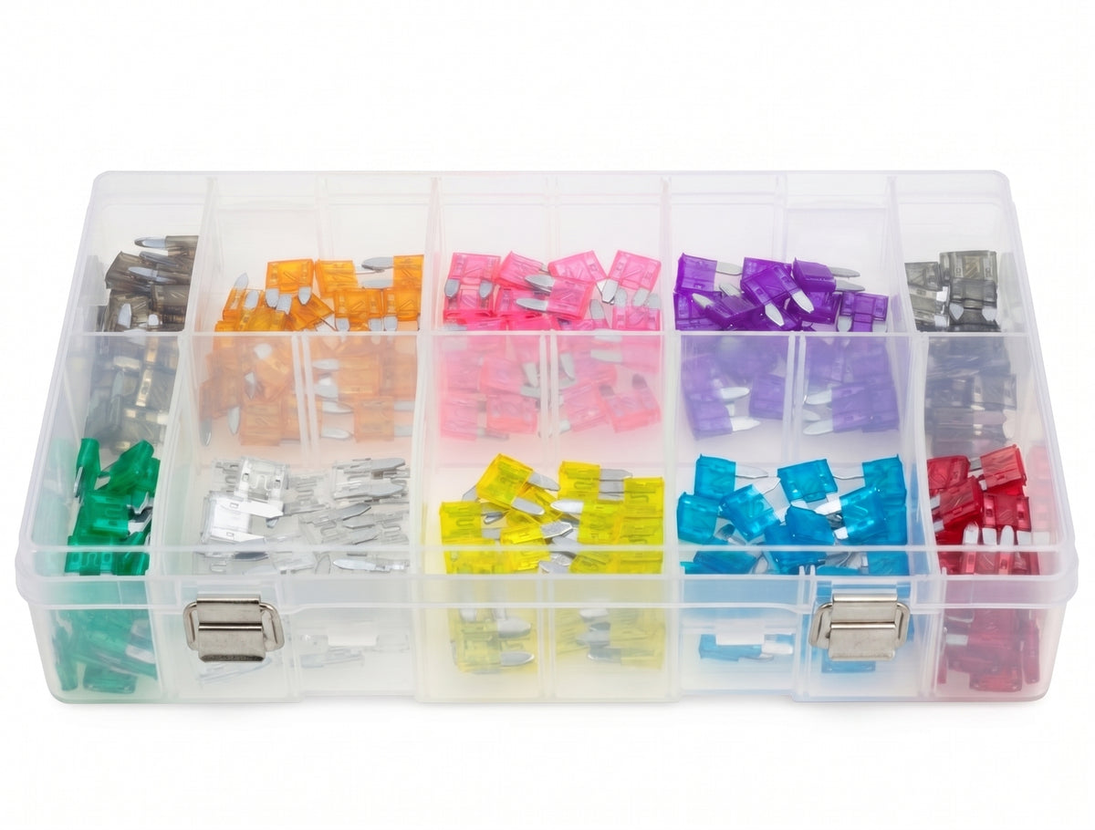 200pc Assorted Mini Blade Fuse Box - 2A to 30A