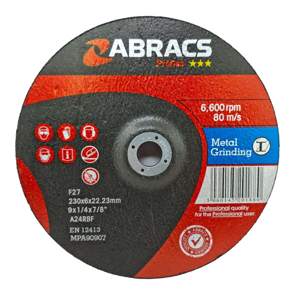 230mm x 6mm Metal Grinding Disc (9") - Abracs Proflex DPC