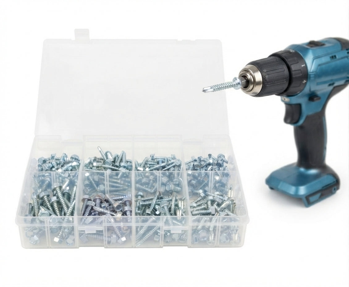 240pc Assorted Self Drilling Tek Screws Box - Hex Head, No 8, 10 & 12