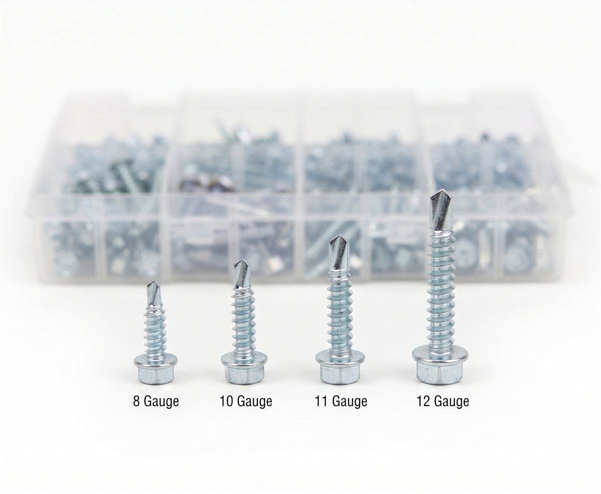 240pc Assorted Self Drilling Tek Screws Box - Hex Head, No 8, 10 & 12