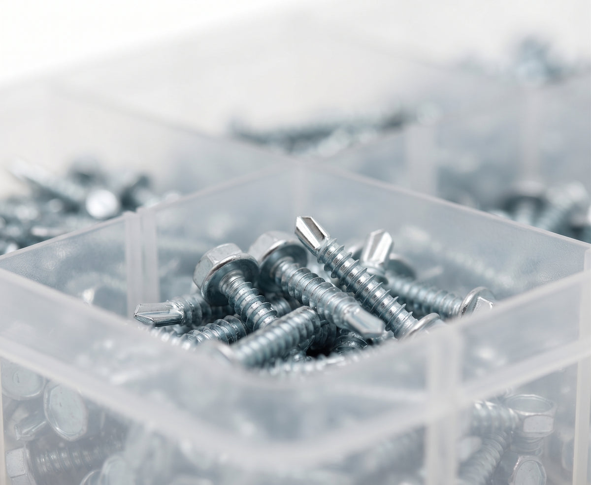 240pc Assorted Self Drilling Tek Screws Box - Hex Head, No 8, 10 & 12