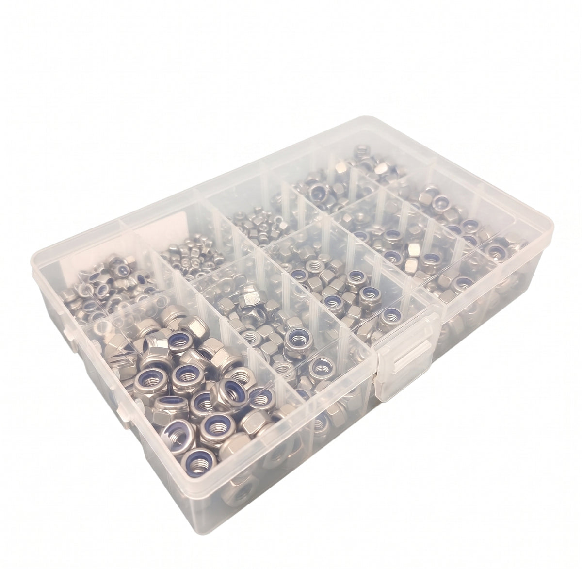 250pc Assorted A2 Stainless Nyloc Nuts Box - M5 to M10, DIN 985