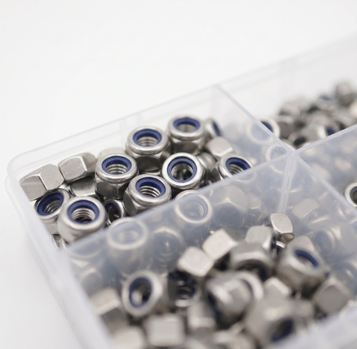 250pc Assorted A2 Stainless Nyloc Nuts Box - M5 to M10, DIN 985