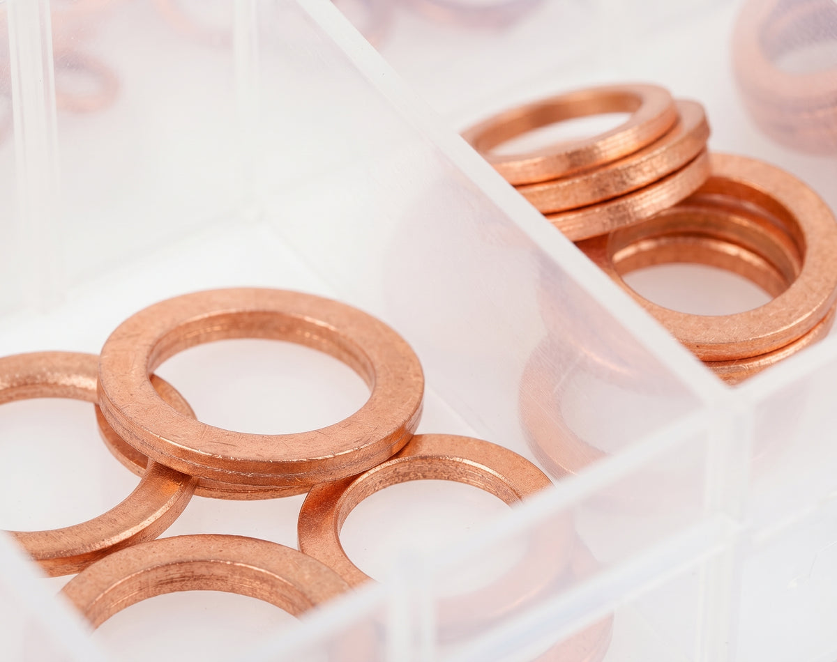 220pc Assorted Copper Sealing Washers Box - 12 Sizes, BSP & Imperial