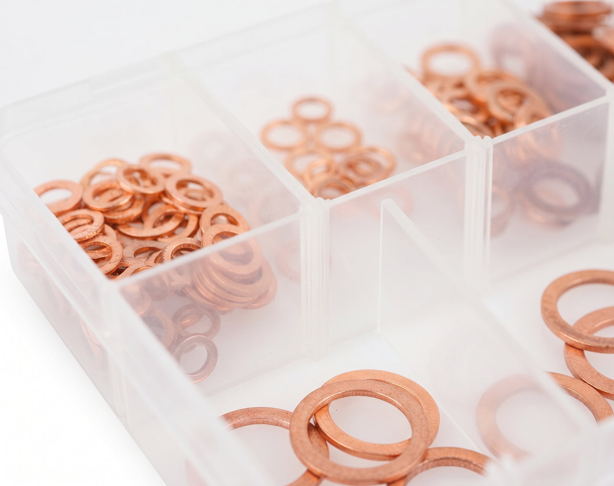 220pc Assorted Copper Sealing Washers Box - 12 Sizes, BSP & Imperial