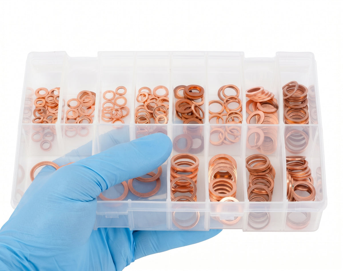 220pc Assorted Copper Sealing Washers Box - 12 Sizes, BSP & Imperial