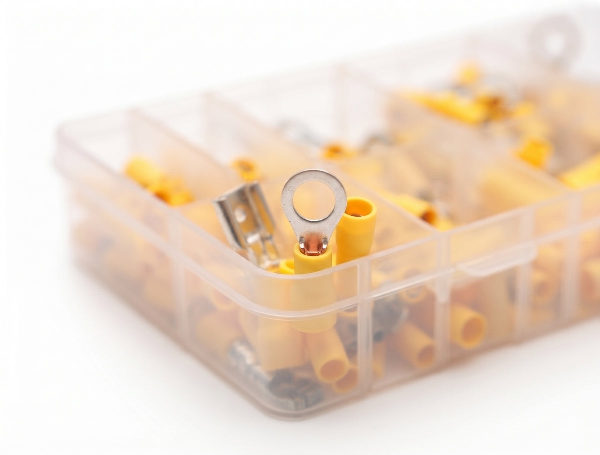 260pc Assorted Yellow Crimp Terminals Box - 3 to 6mm Cable