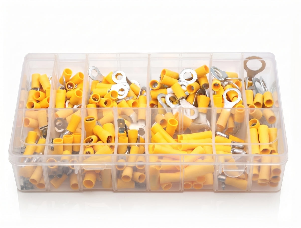 260pc Assorted Yellow Crimp Terminals Box - 3 to 6mm Cable
