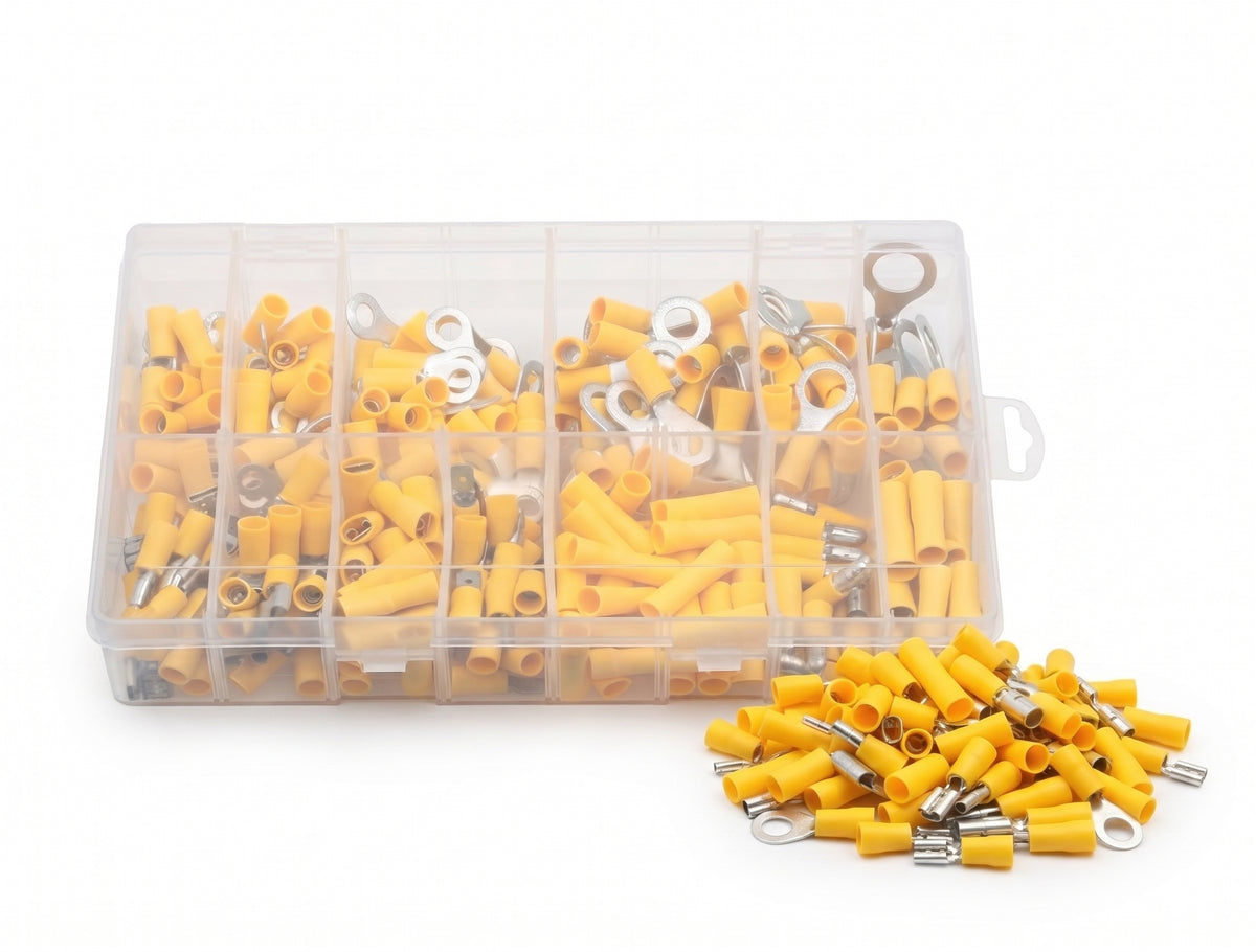 260pc Assorted Yellow Crimp Terminals Box - 3 to 6mm Cable